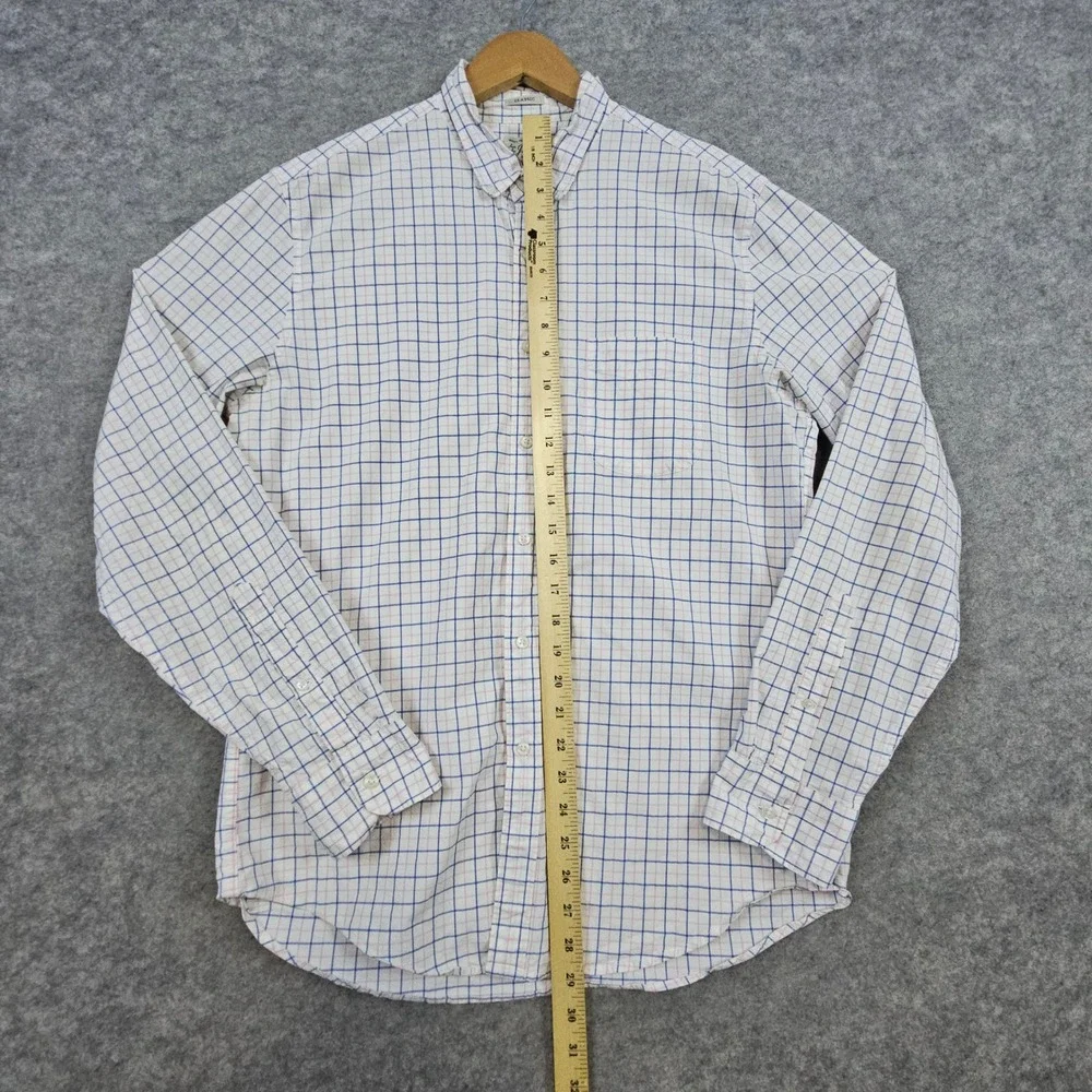 J Crew‎ Men's White Windowpane Size M Secret Wash Shirting Preppy Spring SPOTS
